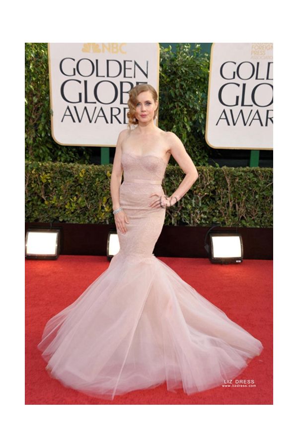 Amy Adams Blush Pink Lace Tulle Mermaid Formal Dress Golden Globes 2013