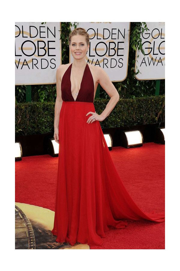 Amy Adams Burgundy and Red V-neck Chiffon Formal Dress Golden Globes 2014