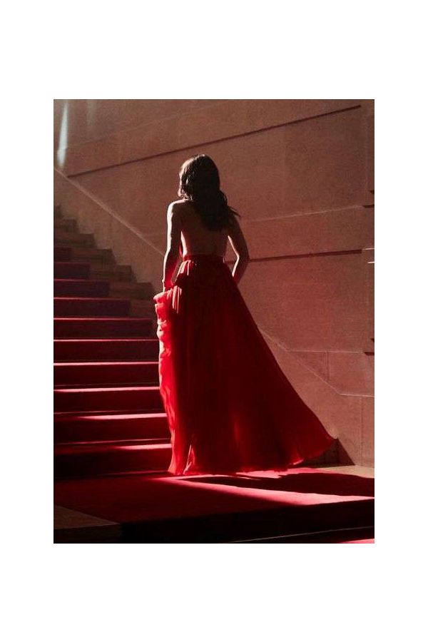 Ana de Armas Red Halter Backless Chiffon Celebrity Formal Prom Dress "Entering Red"