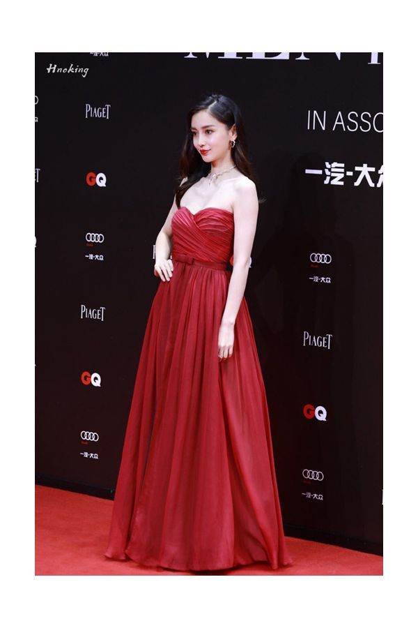Angelababy Red Strapless A Line Chiffon Celebrity Dress GQ Men of the Year Awards 2019