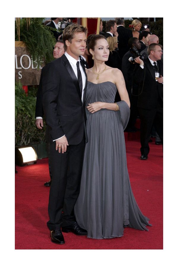 Silver Whisper – Angelina Jolie Golden Globes 2007–Inspired Strapless Draped Chiffon Gown