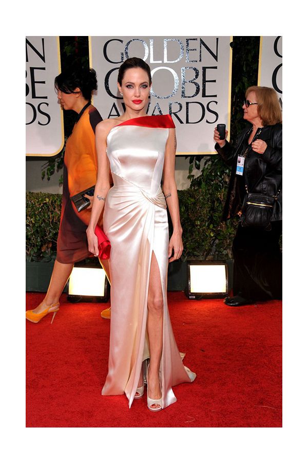 Scarlet Whisper – Angelina Jolie Golden Globes 2012–Inspired Asymmetrical Satin Gown with Draped Slit
