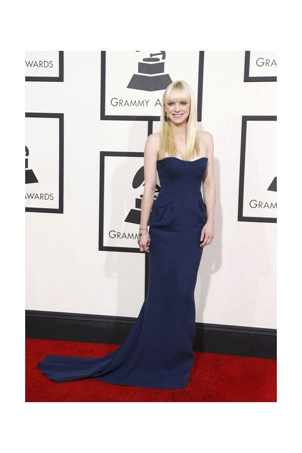 Anna Faris Inspired Navy Blue Strapless Mermaid Formal Prom Dress Grammys 2014