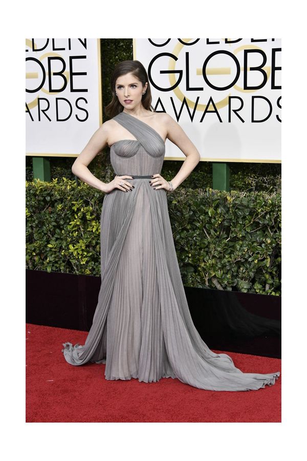 Anna Kendrick Grey One-shoulder Chiffon Formal Prom Dress Golden Globes 2017