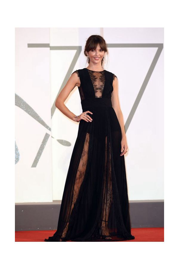 Annabelle Belmondo Black Lace Chiffon Celebrity Formal Dress Venice film Festival 2020
