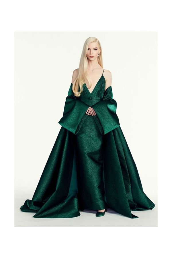 Anya Taylor-Joy Inspired Dark Green V-neck Celebrity Evening Dress Golden Globes 2021