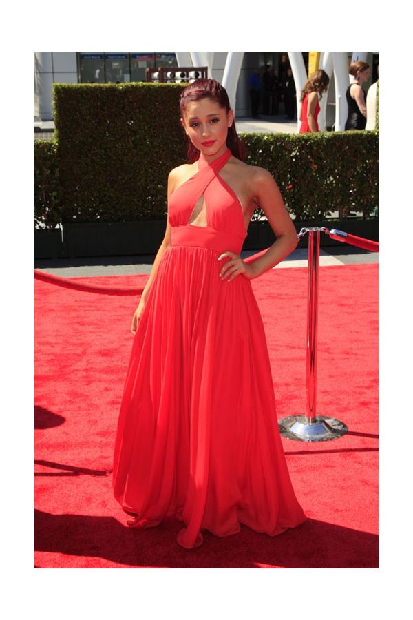 Ariana Grande Inspired Red Halter Celebrity Formal Prom Dress Emmys 2012