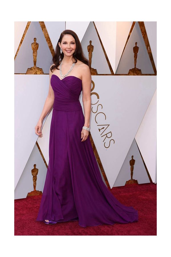 Ashley Judd Purple Strapless Chiffon Formal Prom Celebrity Dress Oscars 2018