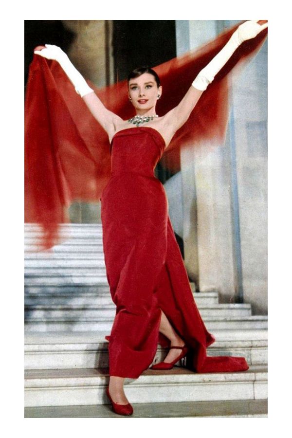 Classic Elegance – Audrey Hepburn Red Strapless Gown (Funny Face, 1957)