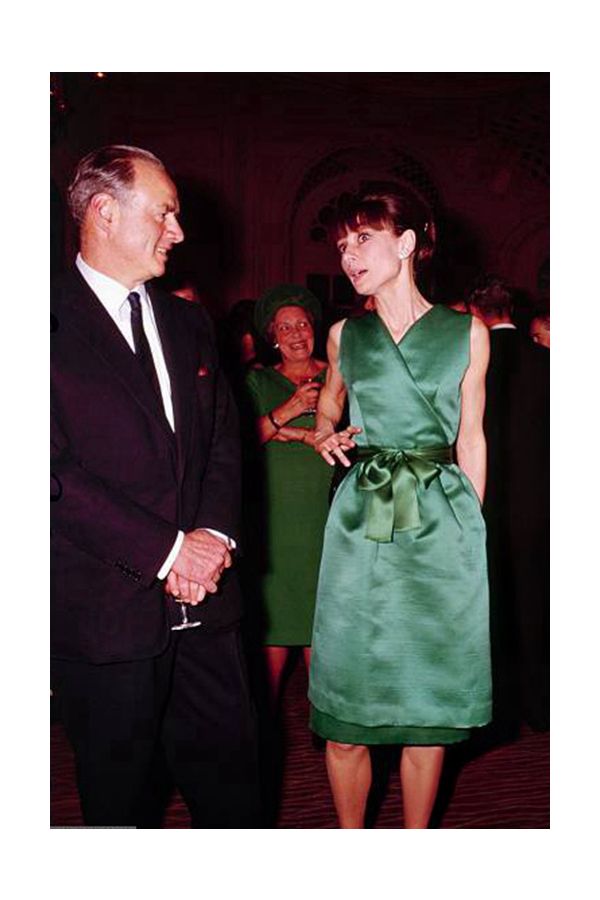 Audrey Hepburn Inspired Green Satin Vintage Cocktail Celebrity Dress