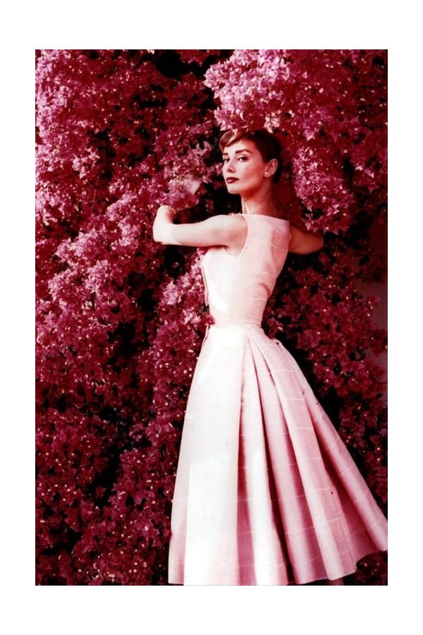 Audrey Hepburn Inspired Pink Sleeveless Tea-length Celebrity Dress 1950s Fashion 