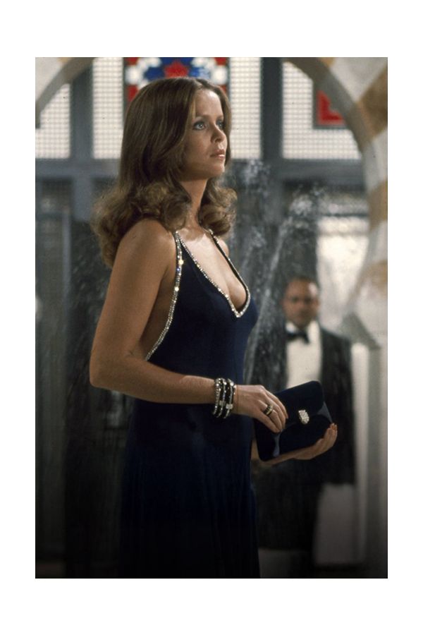 Midnight Agent – The Spy Who Loved Me–Inspired Navy Jewel-Trim V-Neck Sheath Gown