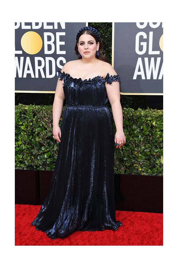 Beanie Feldstein Navy Off-the-shoulder Plus Size Formal Dress Golden Globes 2020