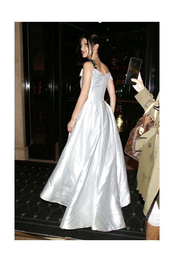 Bella Hadid Inspired Silver White Satin Formal Prom Party Celebrity Dress