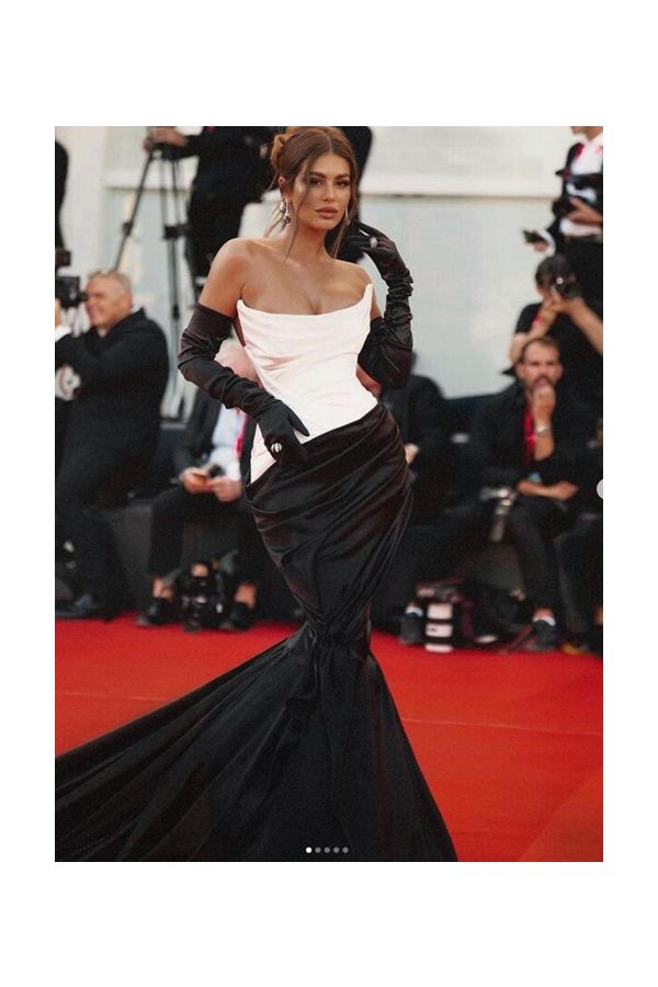 Black and White Celebrity Formal Prom Dress Venice Film Festival 2022