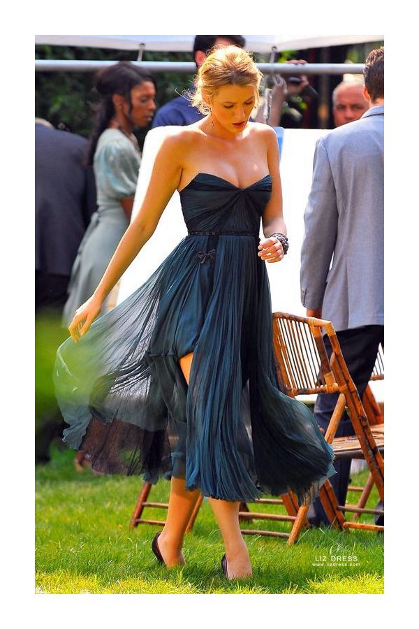 Blake Lively Short Blue Strapless Chiffon Cocktail Party Celebrity Dress Gossip Girl