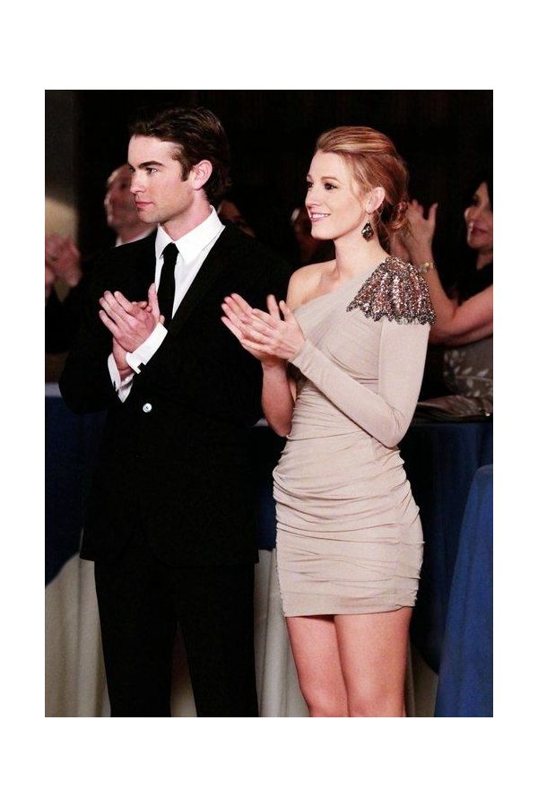 Blake Lively Inspired Beige One-shoulder Cocktail Party Celebrity Dress Gossip Girl