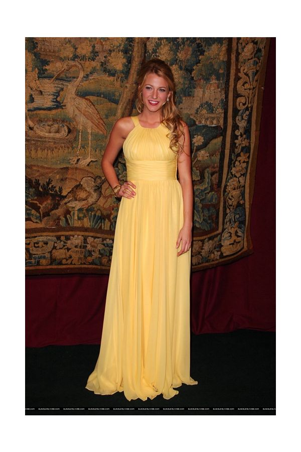 Blake Lively Inspired Yellow Halter Chiffon Celebrity Formal Prom Dress
