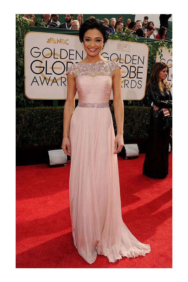 Blush Enchantment – Pink Chiffon Cap-Sleeve Evening Gown