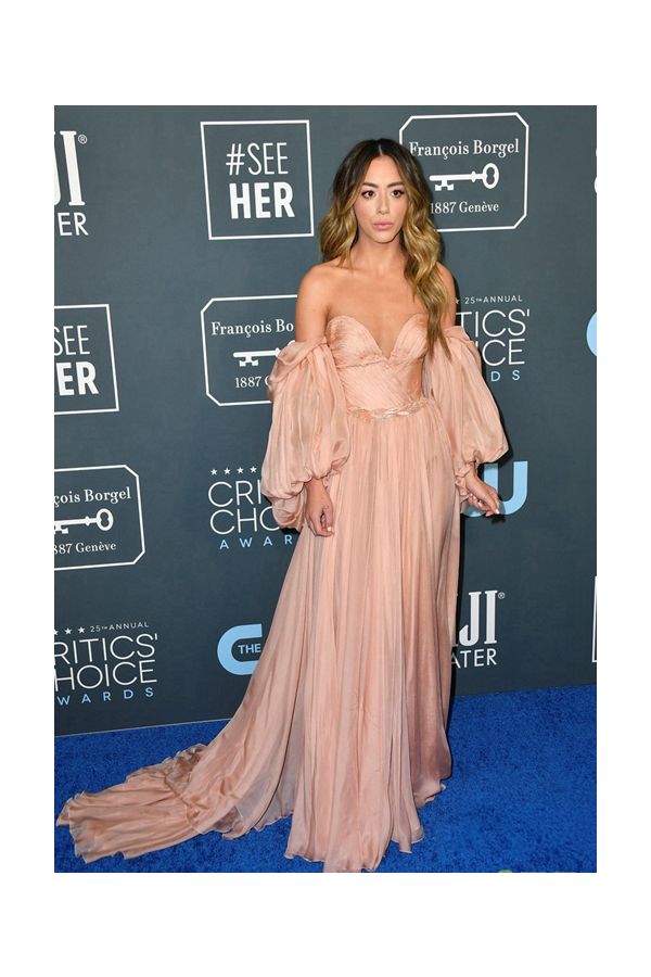Chloe Bridges Champagne Off-the-shoulder Prom Dress Critics Choice Awards 2020