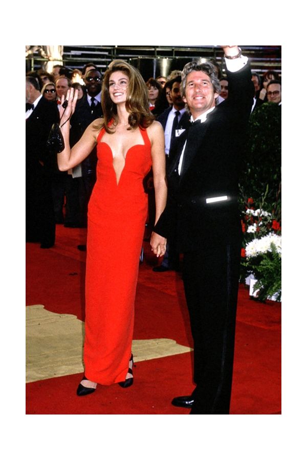 Cindy Crawford Inspired Red Celebrity Evening Party Dress Oscars 1991 – A Bold and Timeless Iconic Look