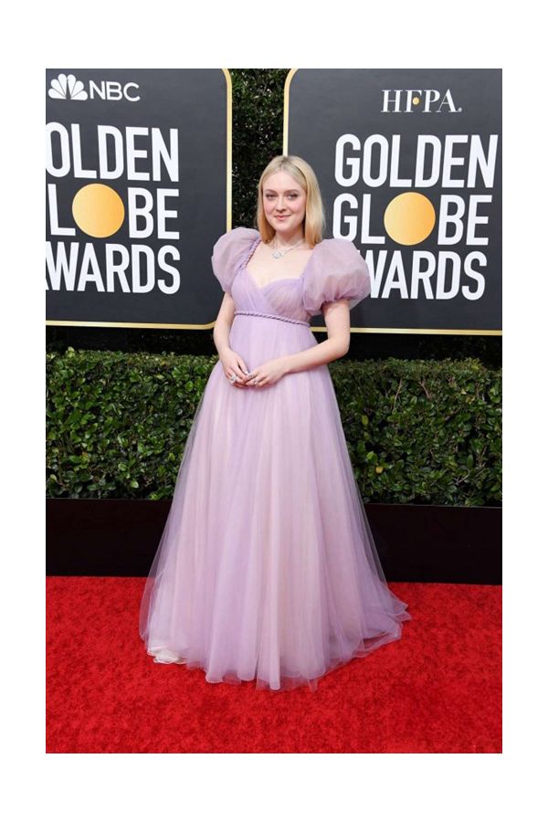 Dakota Fanning Lilac Tulle Long Formal Prom Celebrity Dress Golden Globes 2020
