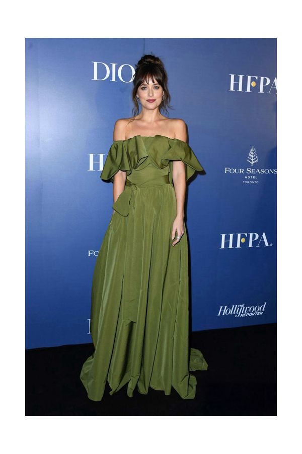 Dakota Johnson Green Off-the-shoulder Formal Prom Celebrity Dress TIFF 2019