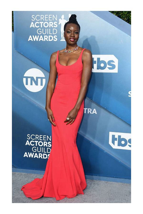 Danai Gurira Red Scoop Neck Long Formal Prom Celebrity Dress SAG Awards 2020