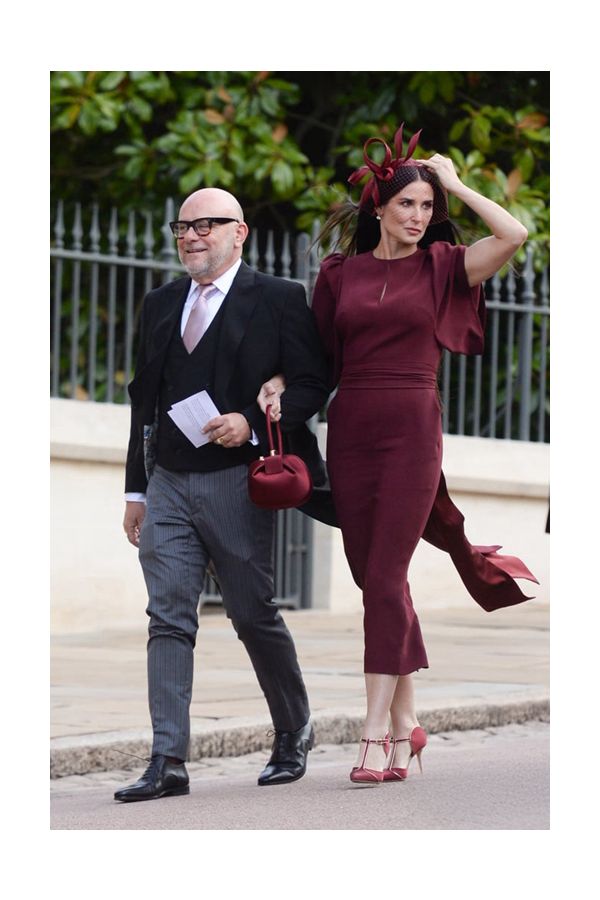 Burgundy Puff Sleeve Celebrity Wedding Guest Dress Princess Eugenie