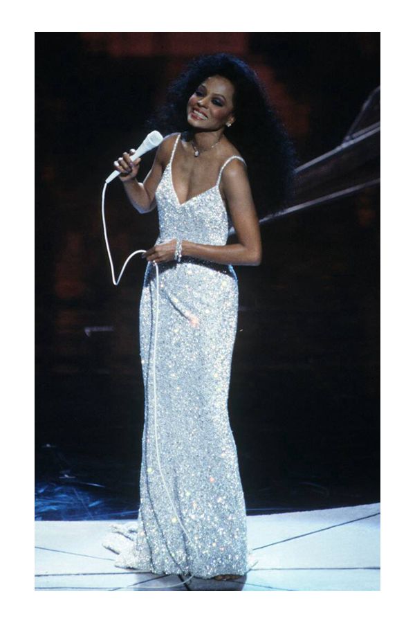 Diana Ross Inspired Silver Sequin Spaghetti Straps V-neck Celebrity Dress Oscars 1985