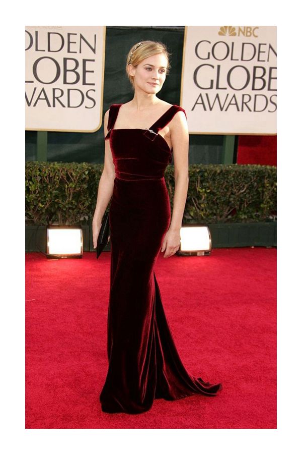 Diane Kruger Burgundy Velvet Formal Celebrity Dress Golden Globes 2006 Party