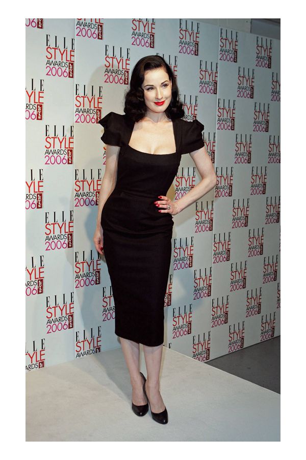 Vintage Noir – Dita Von Teese ELLE Style Awards–Inspired Square-Neck Cap-Sleeve Midi Sheath Dress
