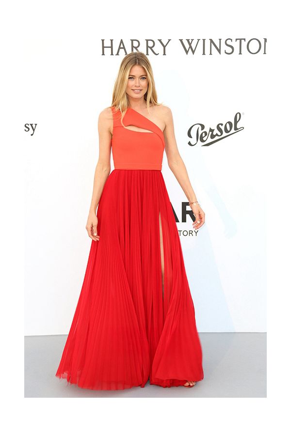 Scarlet Cascade – One-Shoulder Pleated Chiffon Gown