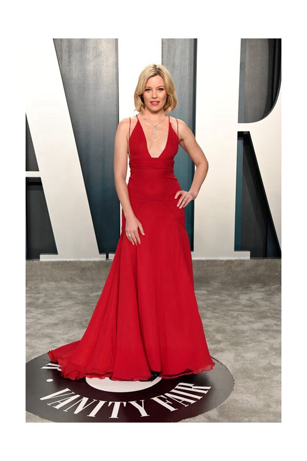 Elizabeth Banks Red V-neck Chiffon Formal Evening Prom Celebrity Dress Oscars 2020