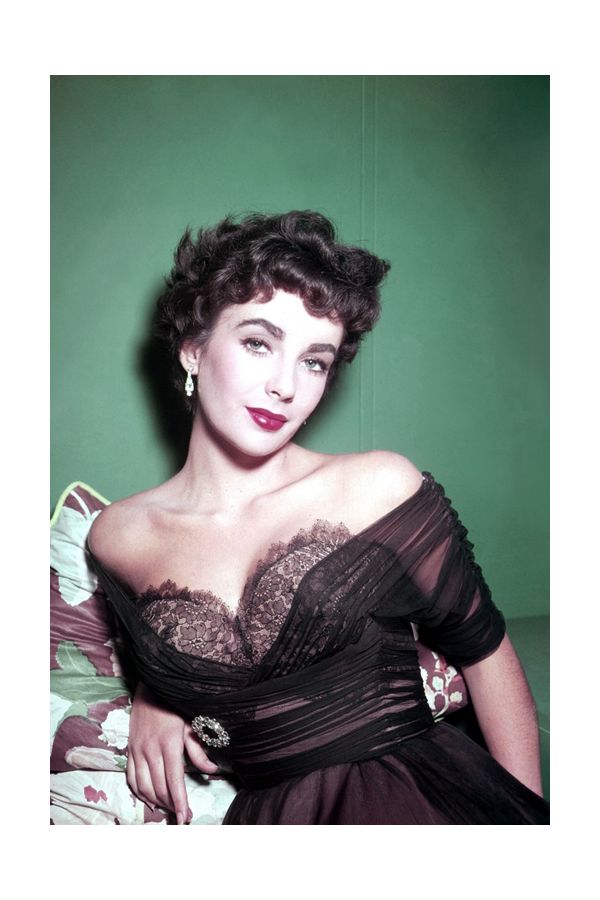 Elizabeth Taylor Inspired Black Lace Chiffon Tea-length Vintage 1950s Celebrity Dress