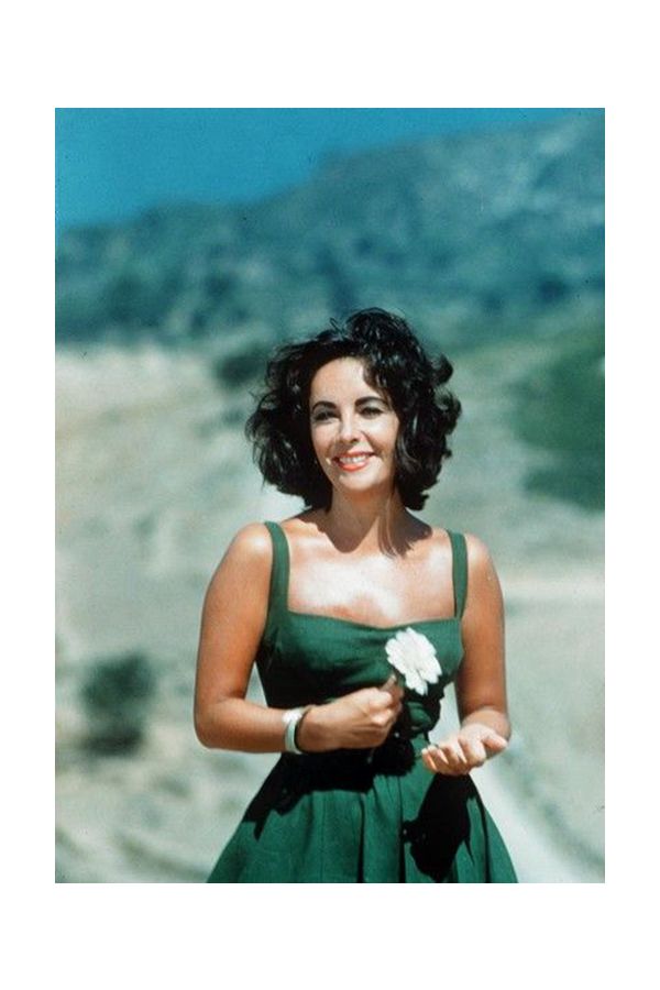 Timeless Grace – Square Neck Green Dress with Floral Detail Inspired by Elizabeth Taylor