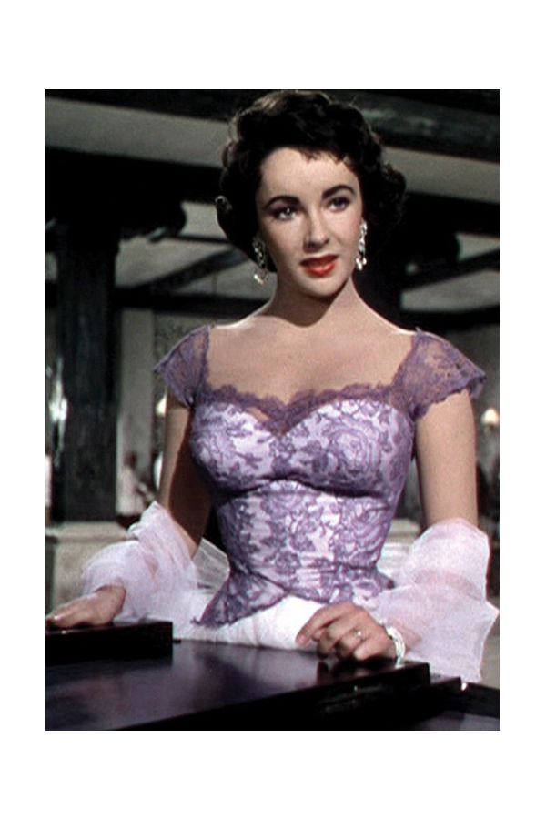 Elizabeth Taylor Lavender and White Lace Tulle Formal Dress in Movie Elephant Walk