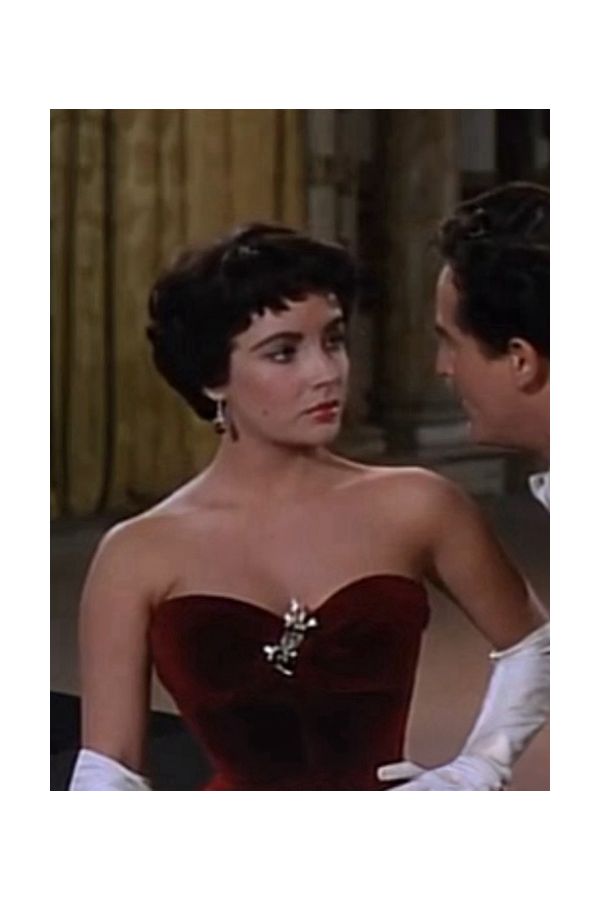 Elizabeth Taylor Burgundy Red Velvet Celebrity Evening Dress in 1950s Movie "Rhapsody"