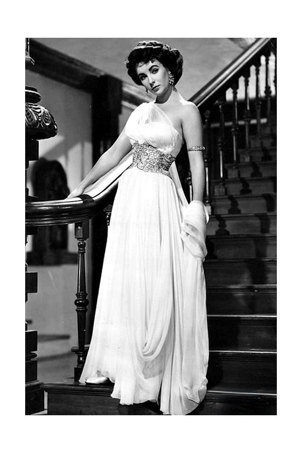 Elizabeth Taylor White One-shoulder Chiffon Celebrity Evening Dress in Movie "Elephant Walk"
