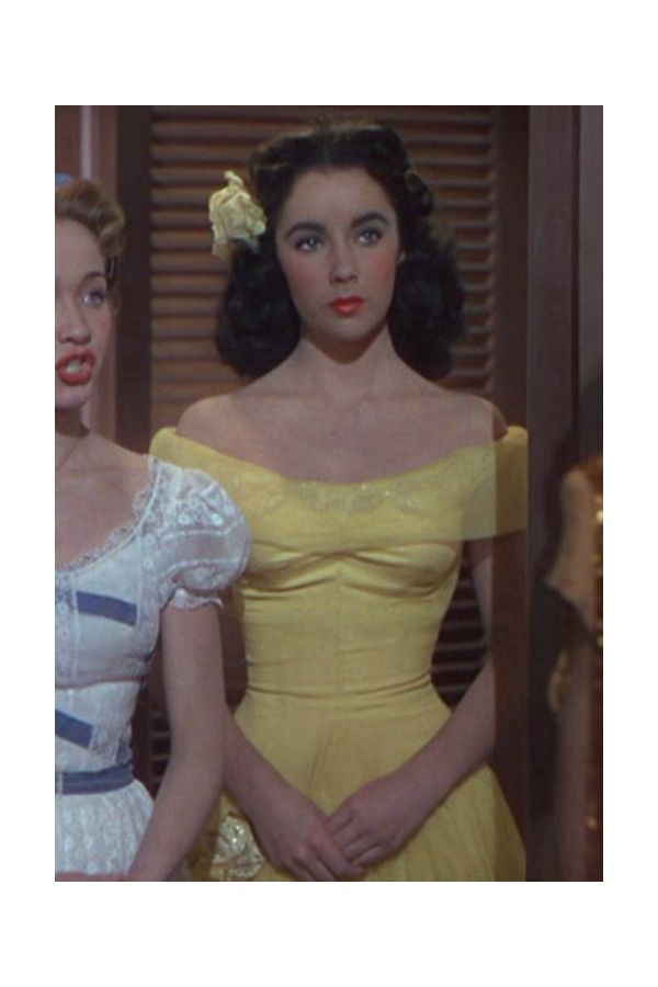 Elizabeth Taylor Yellow Off the Shoulder A-Line Celebrity Dress from Movie A Date with Judy