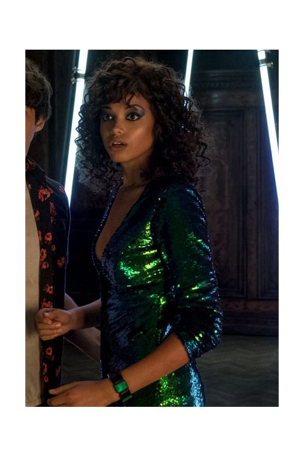 Ella Balinska Jane Kano Short Green Sequin Dress in Movie "Charlie's Angels"