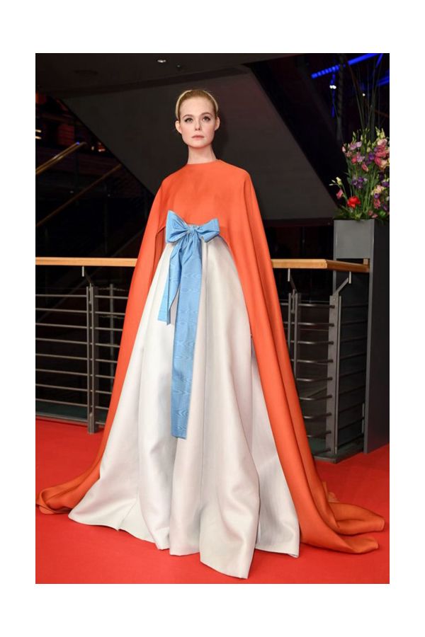 Elle Fanning Orange Cape Celebrity Formal Evening Dress Berlin Film Festival 2018
