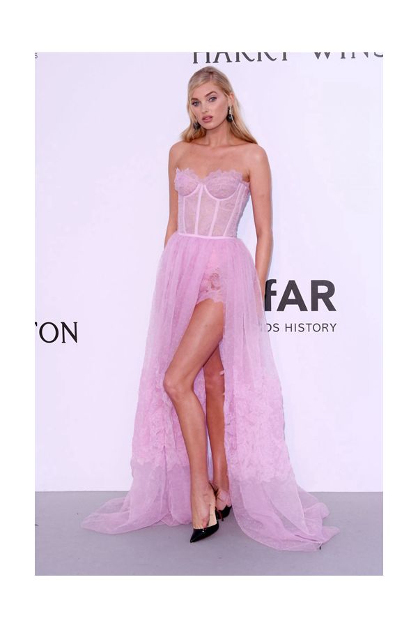 Rosy Reverie – Elsa Hosk Cannes 2017–Inspired Strapless Lace Corset & Tulle Gown