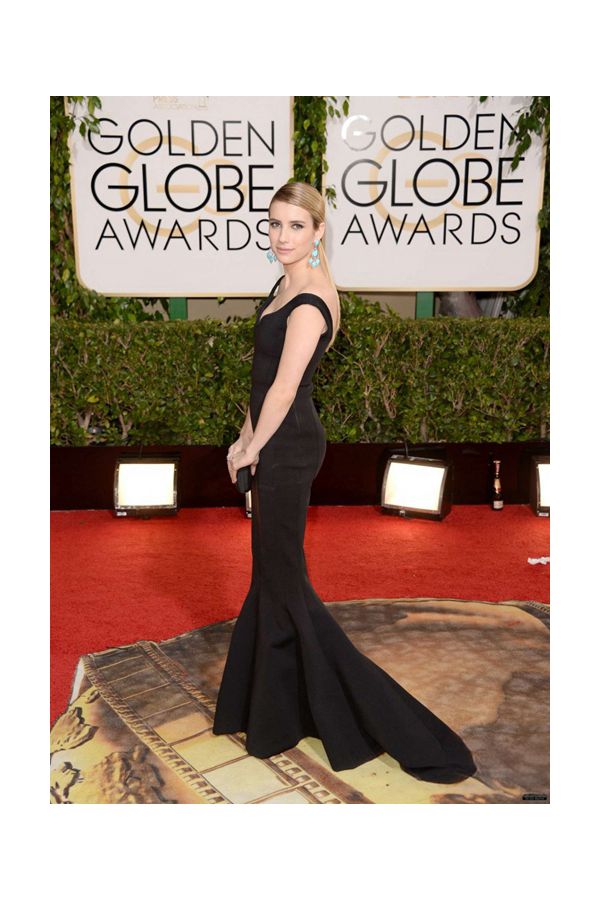 Emma Roberts Black Mermaid Formal Prom Dress Golden Globes 2014