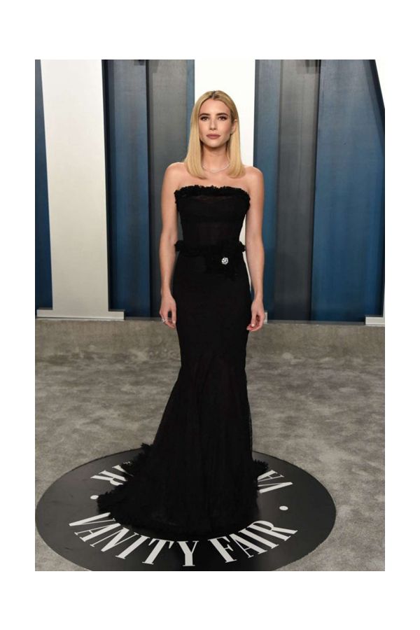 Emma Roberts Black Strapless Mermaid Formal Prom Dress Vanity Fair Oscar Party 2020