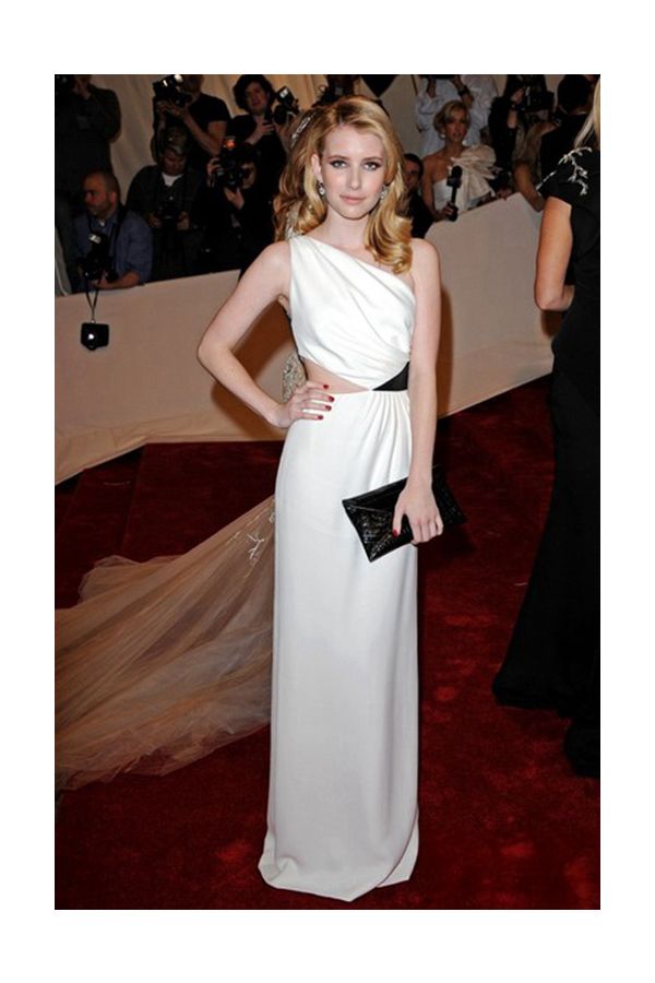 Emma Roberts White One-Shoulder Cut-Out Prom Dress Met Gala 2011