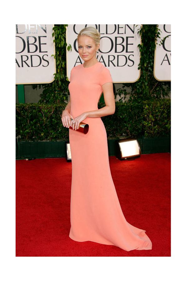 Emma Stone Peach Backless Sheath Red Carpet Formal Prom Celebrity Dress Golden Globes 2011