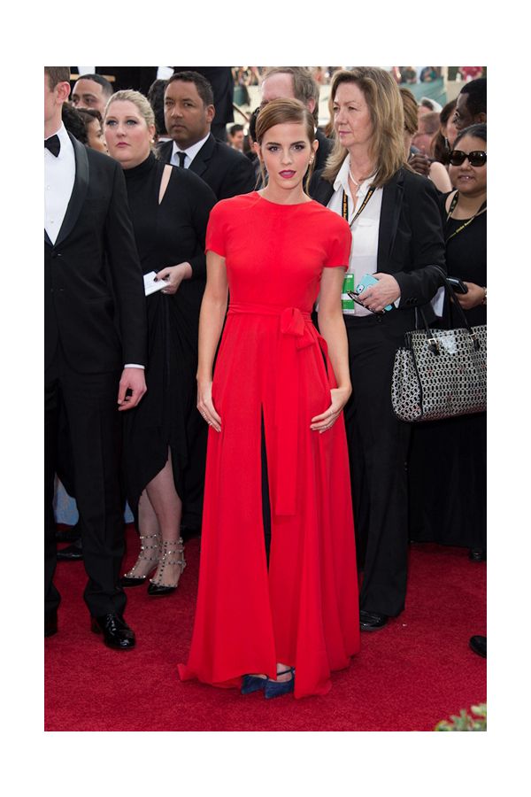 Emma Watson Red Short-Sleeve Backless Celebrity Dress Golden Globes 2014