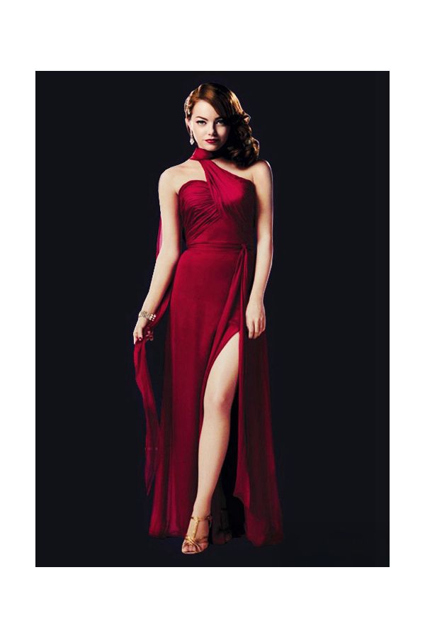 Scarlet Siren – Gangster Squad–Inspired Red Draped One-Shoulder Chiffon Gown