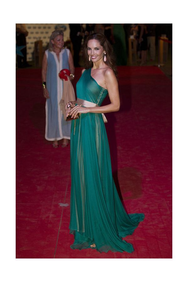 Eugenia Silva Green One-shoulder Chiffon Formal Prom Dress Starlite Charity Gala